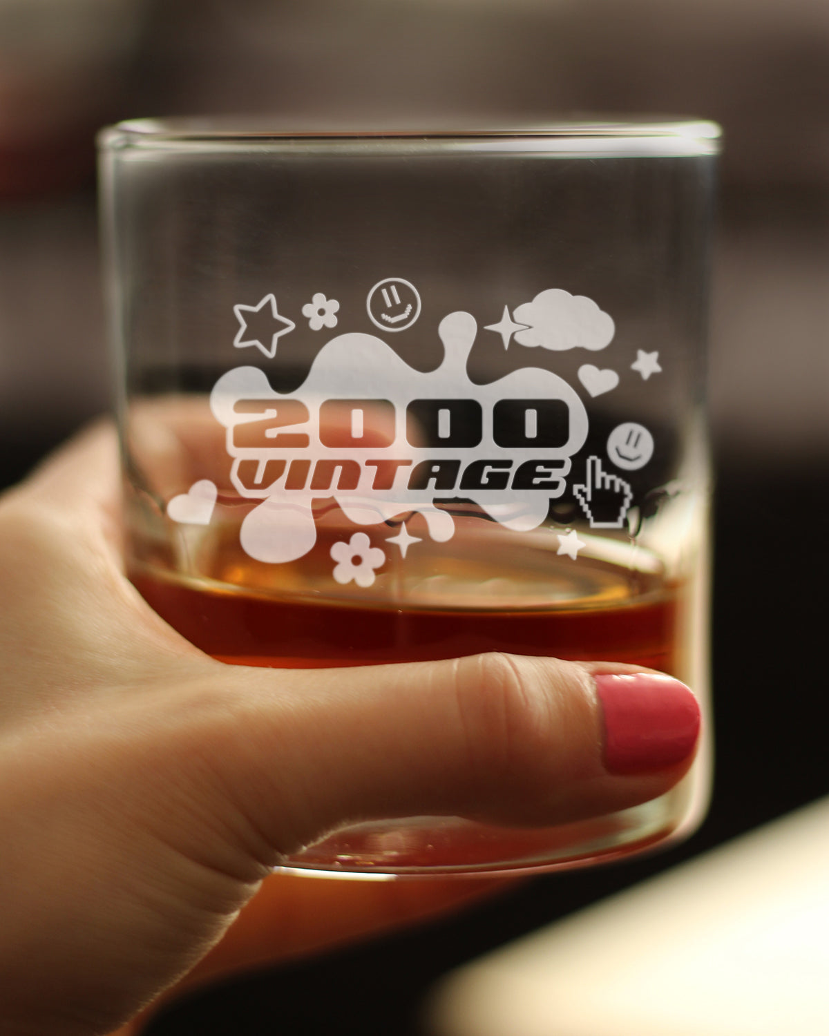 Vintage 2000 - Fun 25th Birthday Whiskey Rocks Glass Gifts for Men & Women Turning 25 - 10.25 Oz Whisky Tumbler Glasses