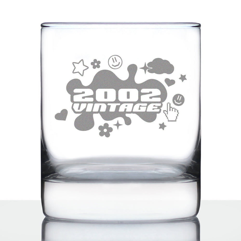 Vintage 2002 - Fun 23rd Birthday Whiskey Rocks Glass Gifts for Men & Women Turning 23 - Retro Whisky Drinking Tumbler