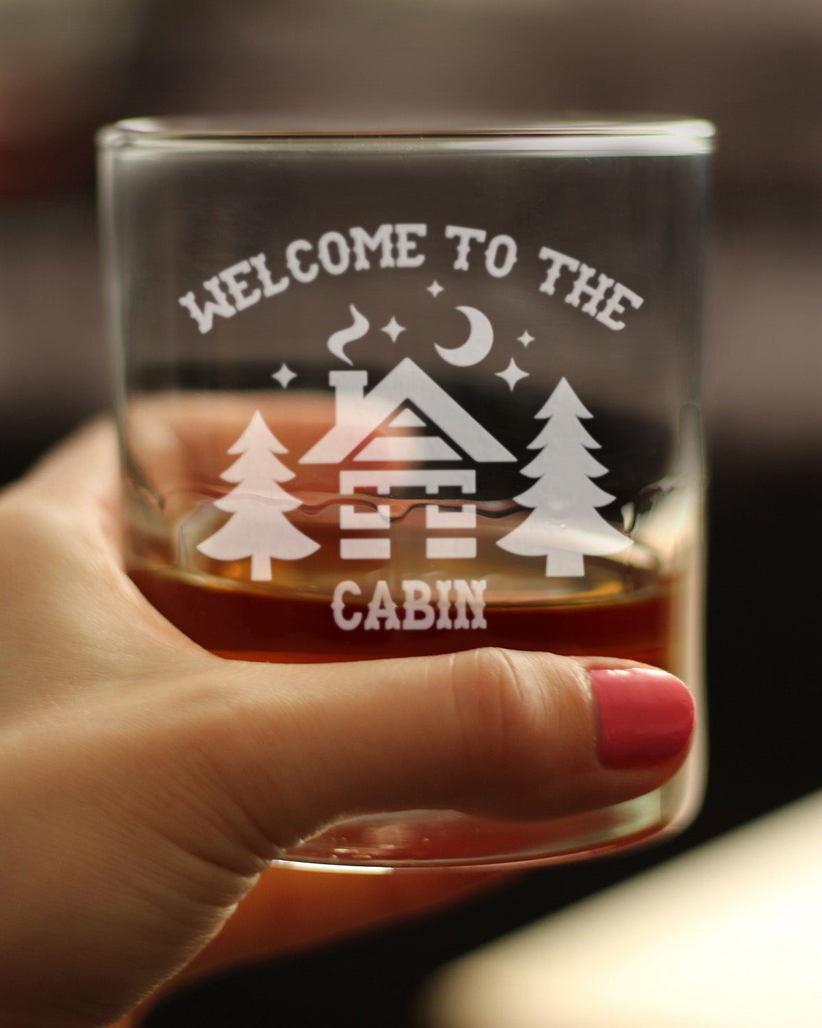 Welcome To The Cabin - Whiskey Rocks Glass Gifts - Rustic Themed Gifts and Cabin Decor Large - 10.25 Oz Glasses