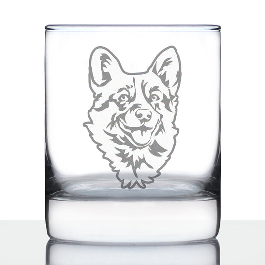 Corgi Face Whiskey Rocks Glass - Unique Dog Themed Decor and Gifts for Moms & Dads of Welsh Corgies - 10.25 Oz