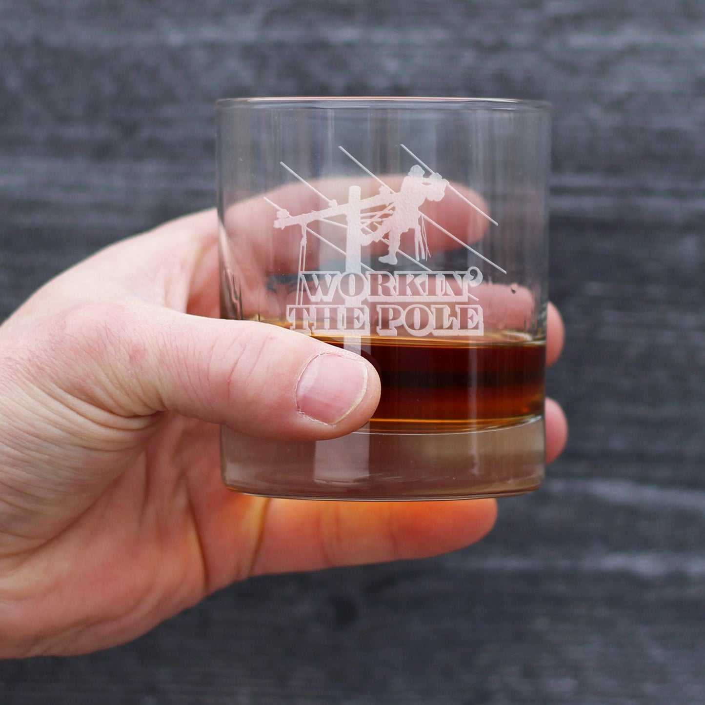 Workin' the Pole Engraved Rocks or Old Fashioned Whiskey Glass, Funny Lineworker Themed Gifts for Men and Women in the Electrical Line Workforce - 10 oz