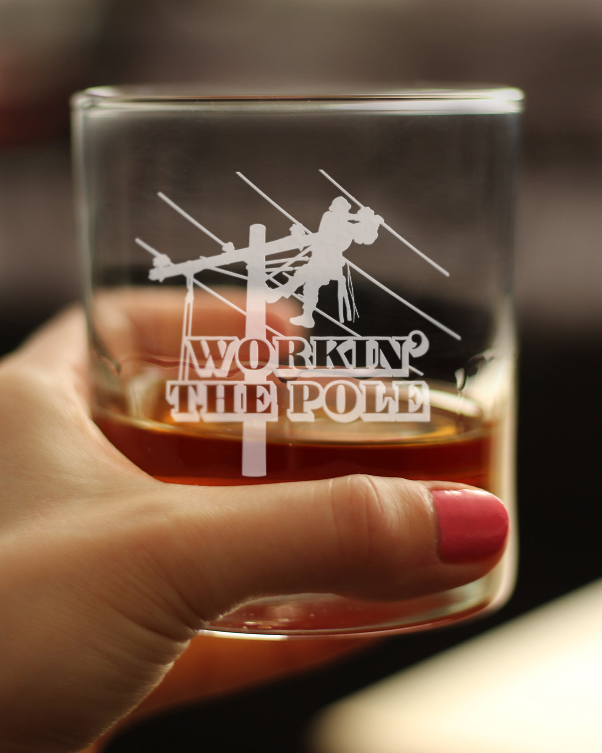 Workin' the Pole Engraved Rocks or Old Fashioned Whiskey Glass, Funny Lineworker Themed Gifts for Men and Women in the Electrical Line Workforce - 10 oz