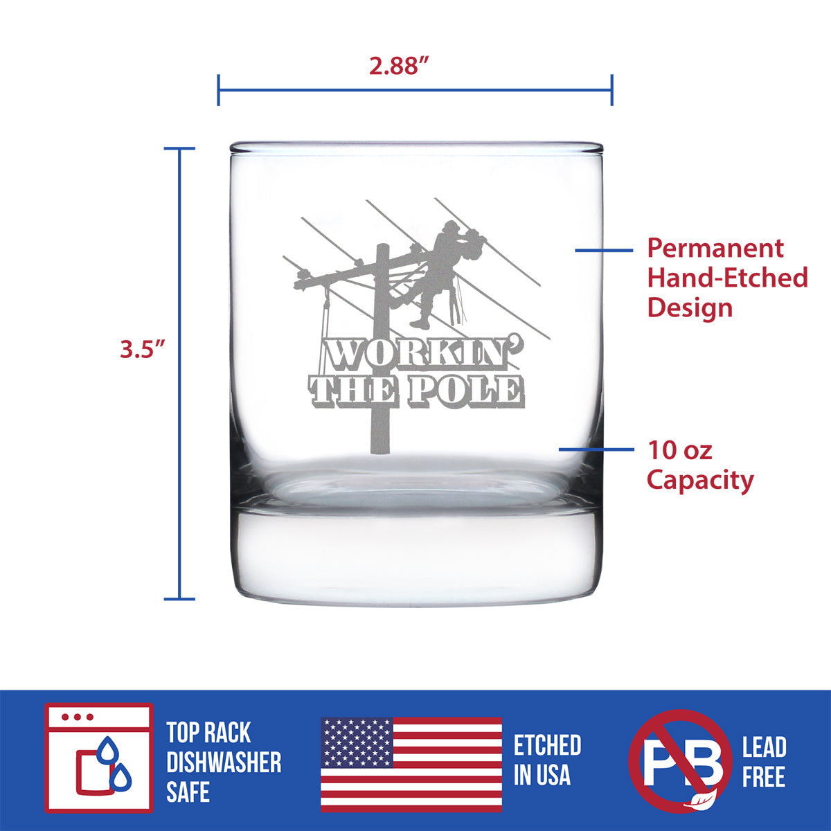 Workin' the Pole Engraved Rocks or Old Fashioned Whiskey Glass, Funny Lineworker Themed Gifts for Men and Women in the Electrical Line Workforce - 10 oz