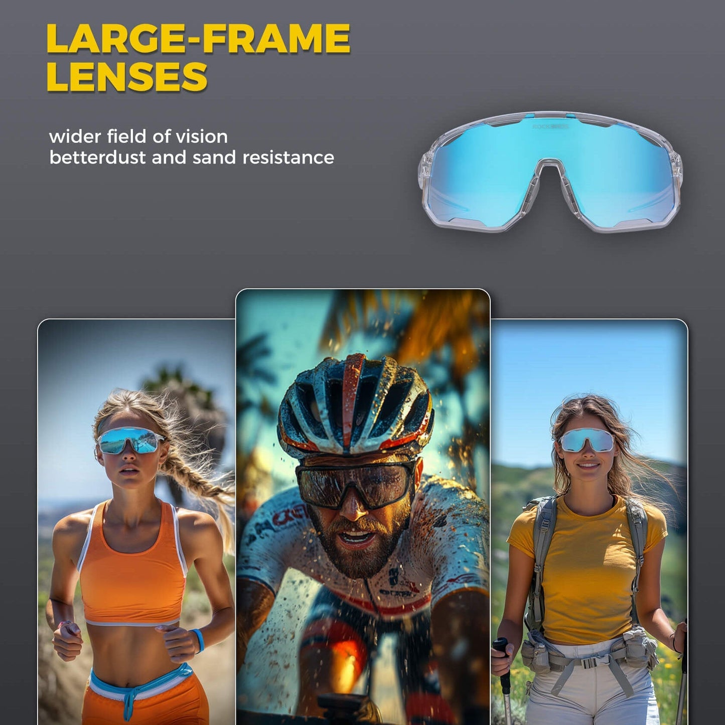 ROCKBROS Polarized Sunglasses UV400 Transparent Cycling Glasses Windproof TR90 Frame