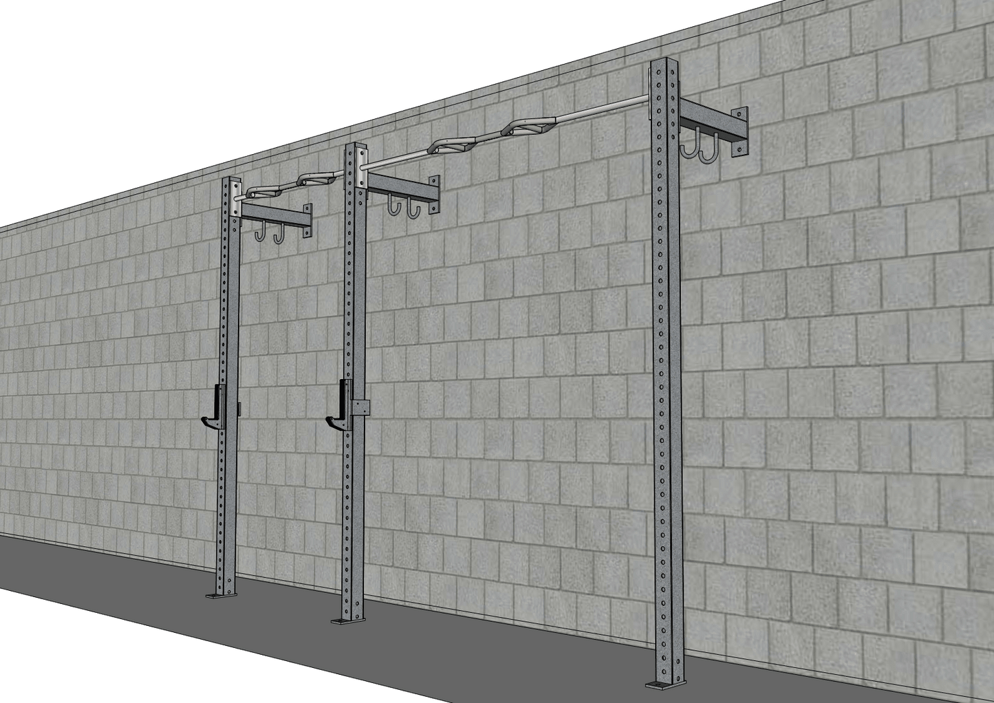 TGrip Commercial 10' Low Profile Wall Mount Rig - 3x3 Steel - Functional Multi-Grip Pull-Up - Sandwich Style J-Hooks