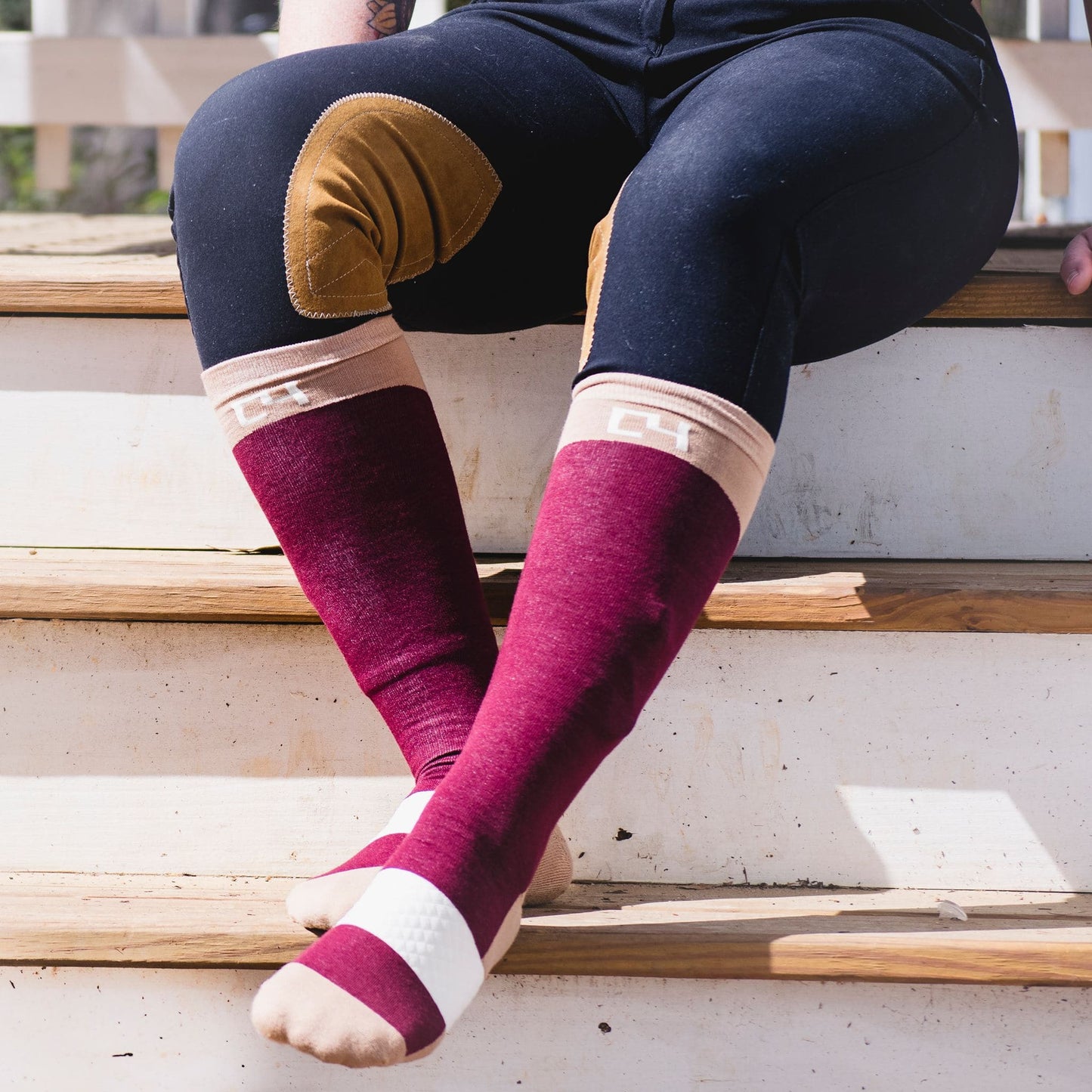 High Performance Riding Socks - Maroon & Cream