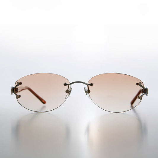 Rimless Color Tinted Lens Sunglass with Rhinestones - Ruby