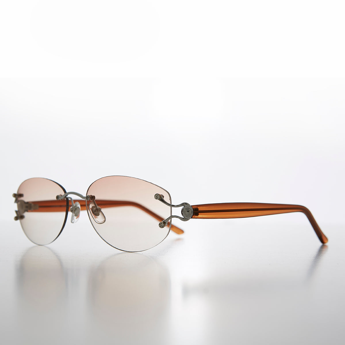 Rimless Color Tinted Lens Sunglass with Rhinestones - Ruby