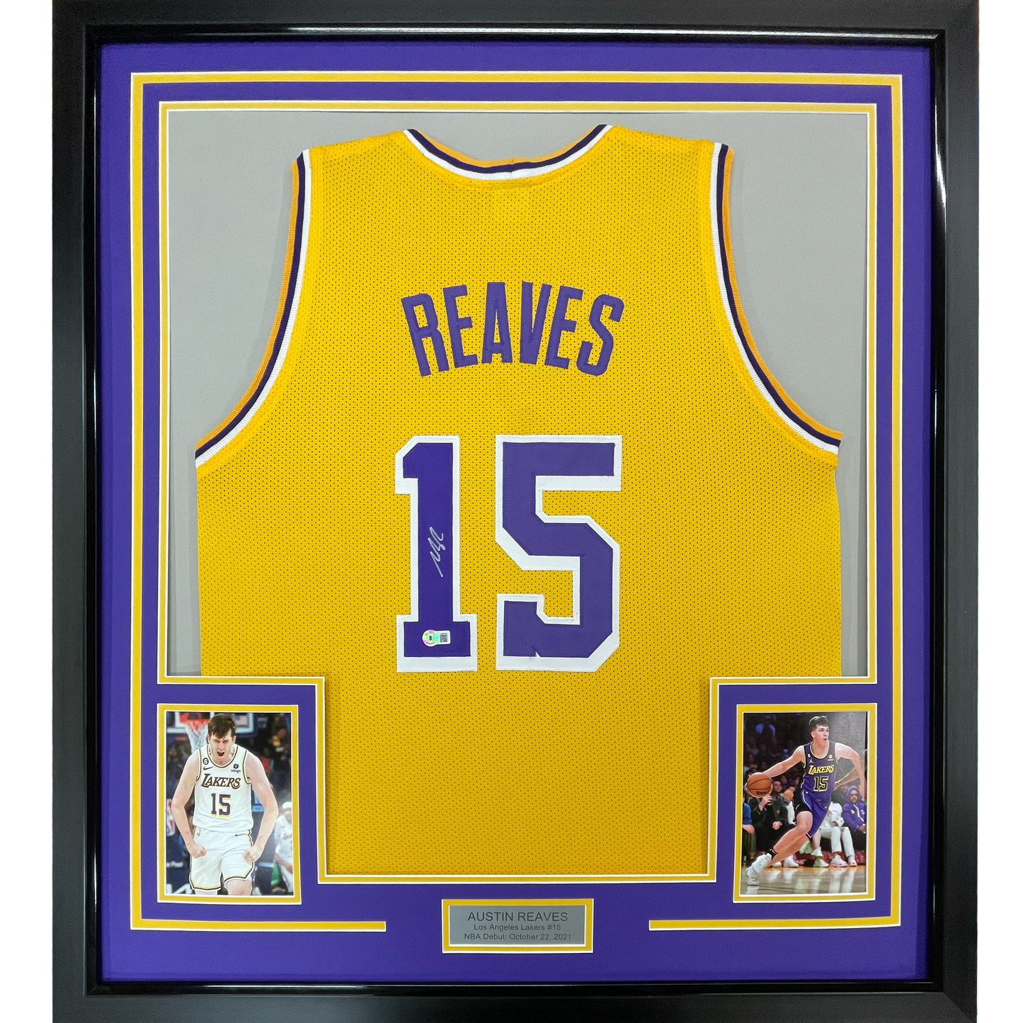 Framed Autographed/Signed Austin Reaves 35x39 Los Angeles LA Yellow Basketball Jersey Beckett BAS COA
