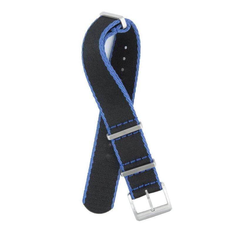 Eco-Friendly Nylon Military Watch Strap - Black Light Blue Borders