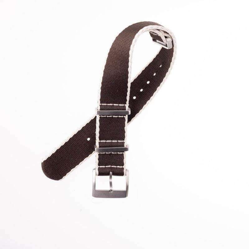 Eco-Friendly Nylon Military Watch Strap - Brown Ecru Borders