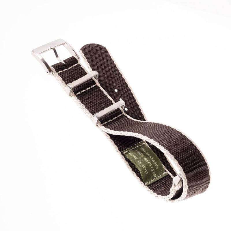Eco-Friendly Nylon Military Watch Strap - Brown Ecru Borders