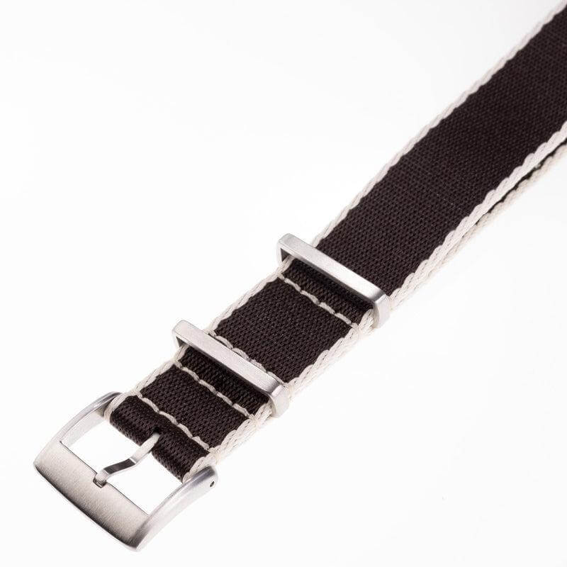 Eco-Friendly Nylon Military Watch Strap - Brown Ecru Borders