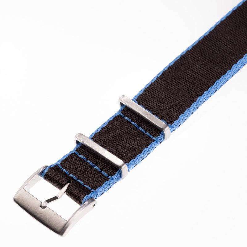Eco-Friendly Nylon Military Watch Strap - Brown Light Blue Borders