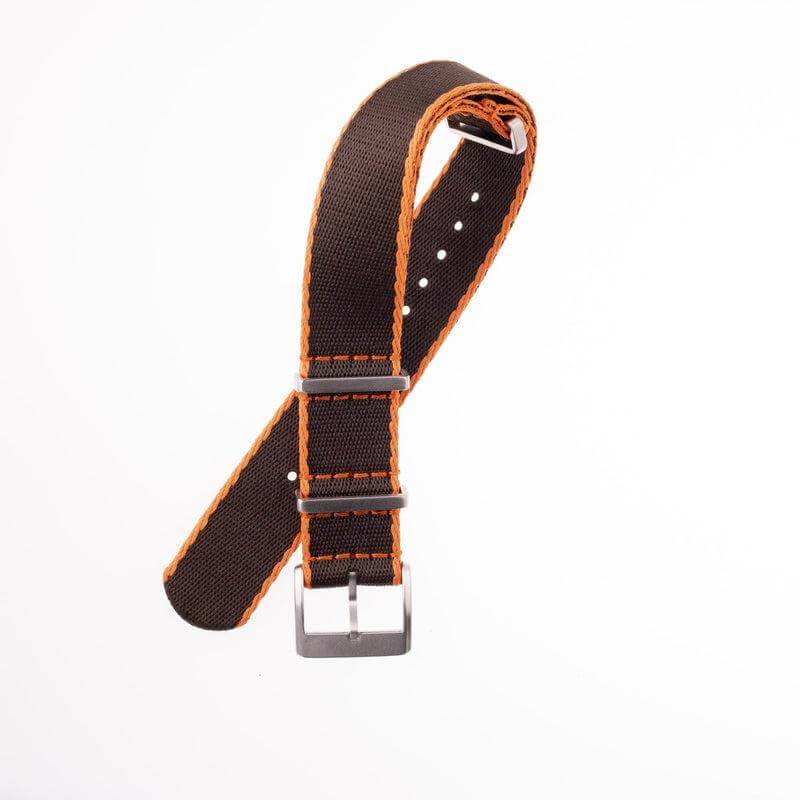 Eco-Friendly Nylon Military Watch Strap - Brown Orange Borders