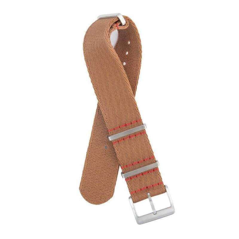 Eco-Friendly Nylon Military Watch Strap - Brown Red Stitches