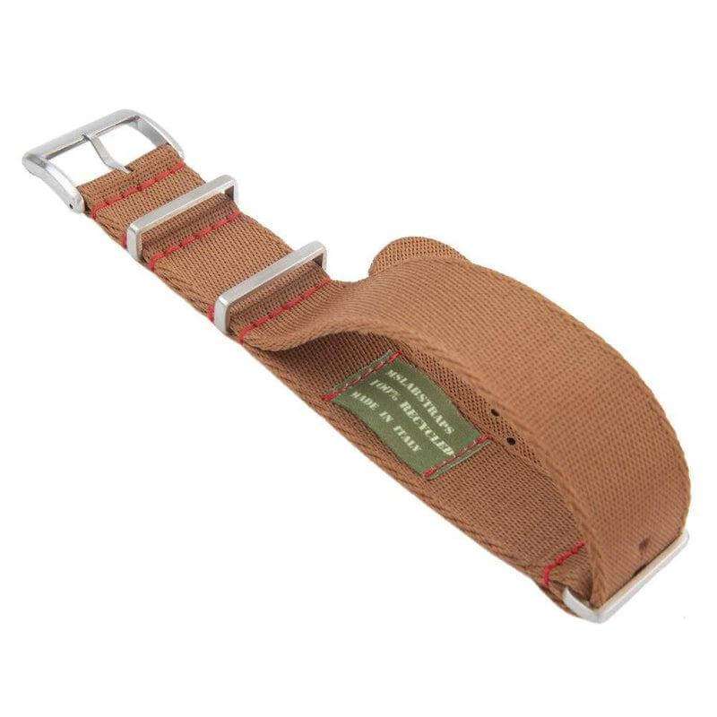 Eco-Friendly Nylon Military Watch Strap - Brown Red Stitches