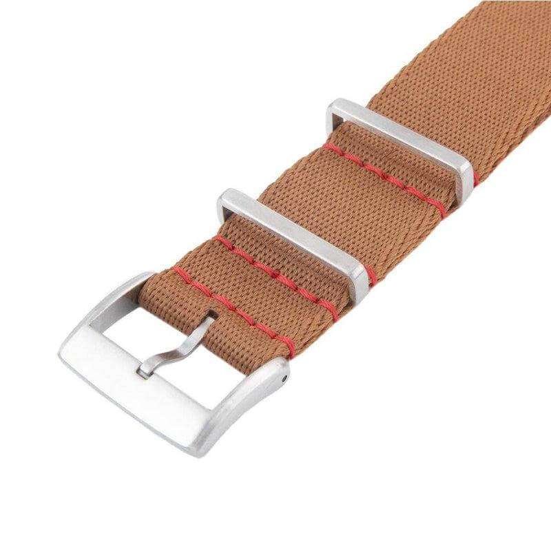 Eco-Friendly Nylon Military Watch Strap - Brown Red Stitches