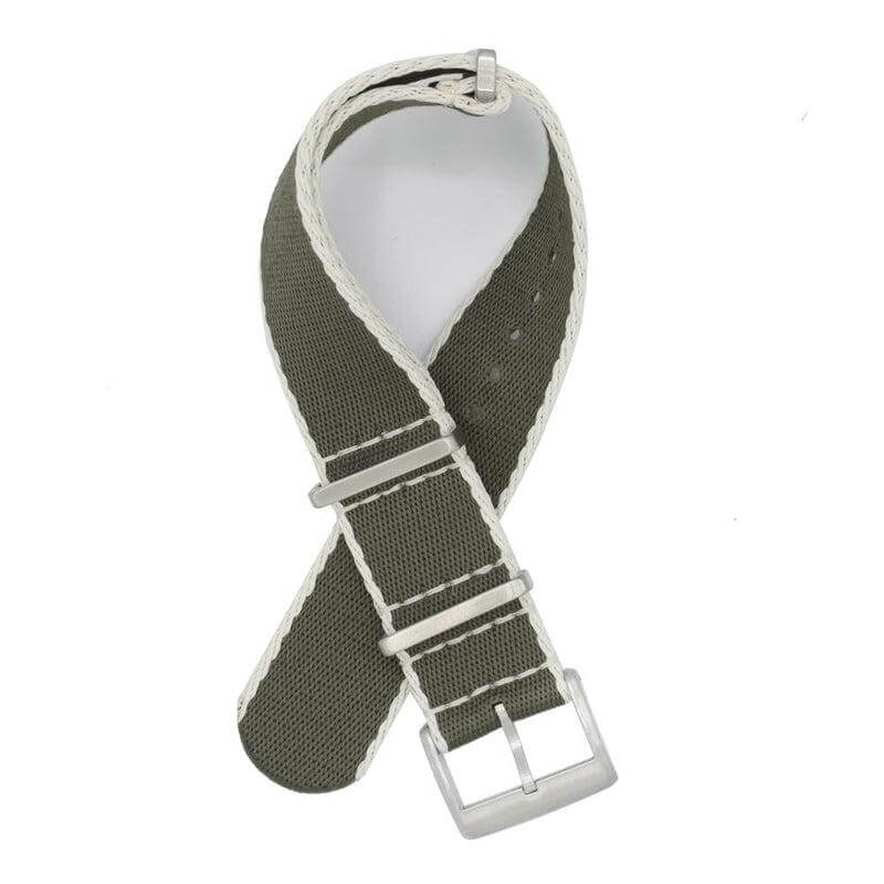 Eco-Friendly Nylon Military Watch Strap - Color Dark Green White Borders