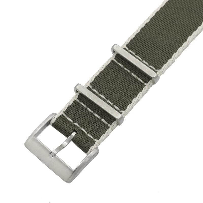 Eco-Friendly Nylon Military Watch Strap - Color Dark Green White Borders