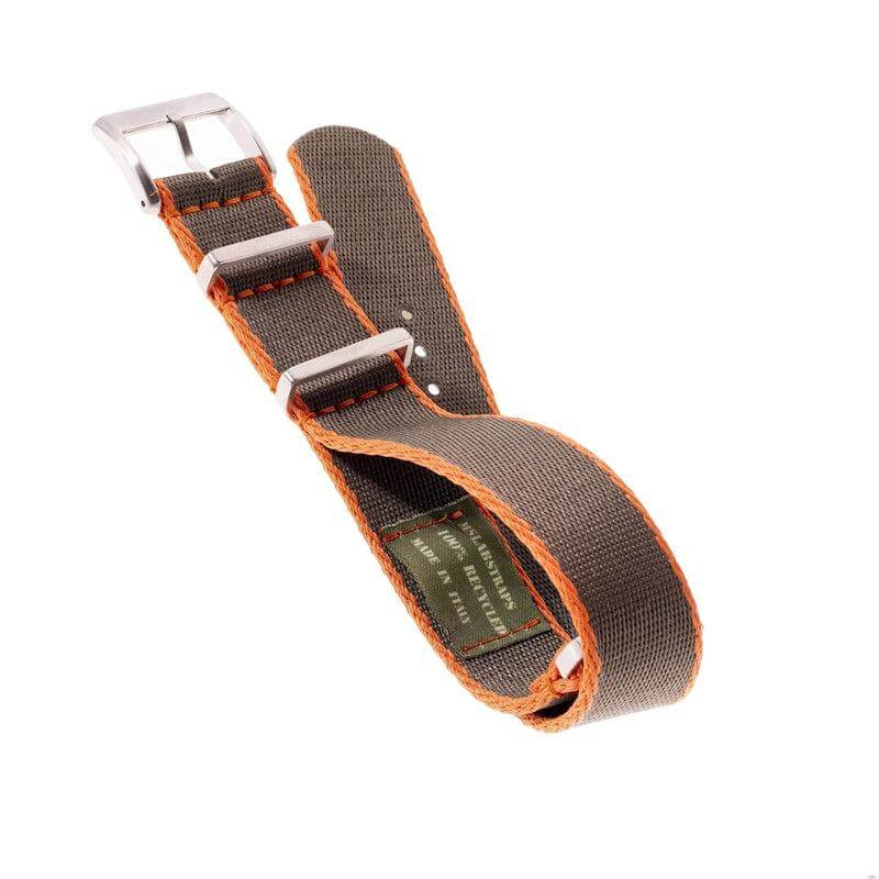 Eco-Friendly Nylon Military Watch Strap - Dark Green - Orange Borders