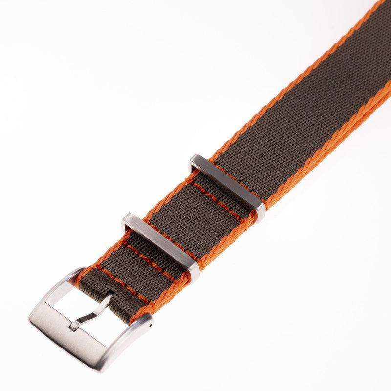 Eco-Friendly Nylon Military Watch Strap - Dark Green - Orange Borders