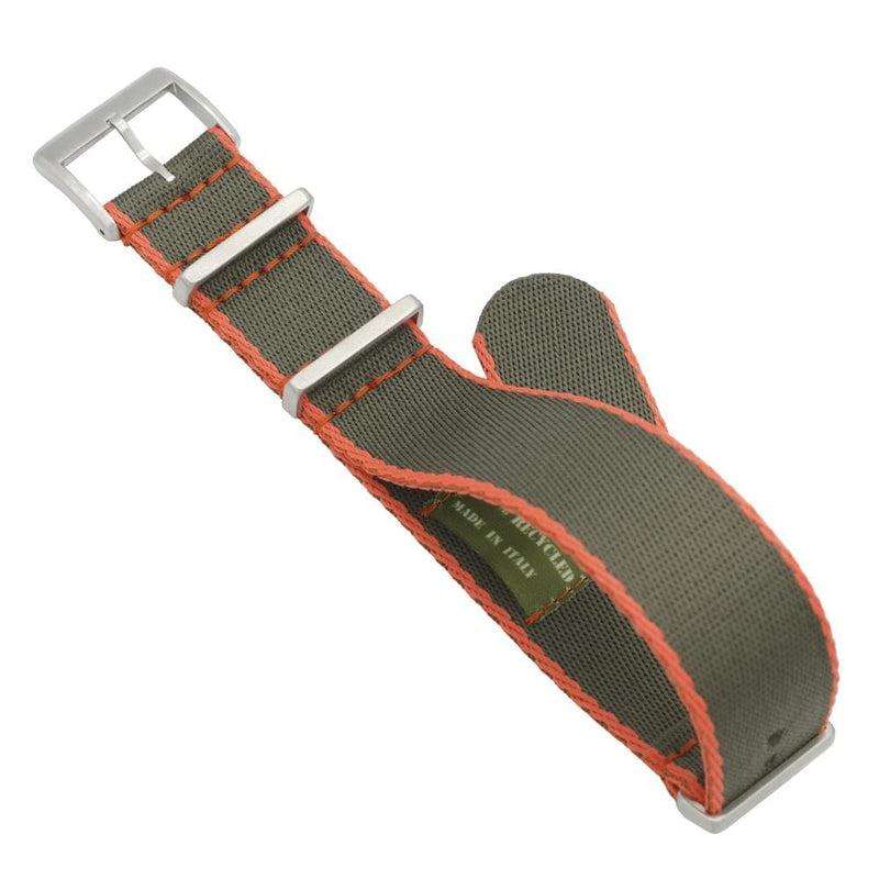 Eco-Friendly Nylon Military Watch Strap - Dark Green Orange Borders - Green