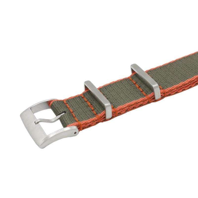Eco-Friendly Nylon Military Watch Strap - Dark Green Orange Borders - Green