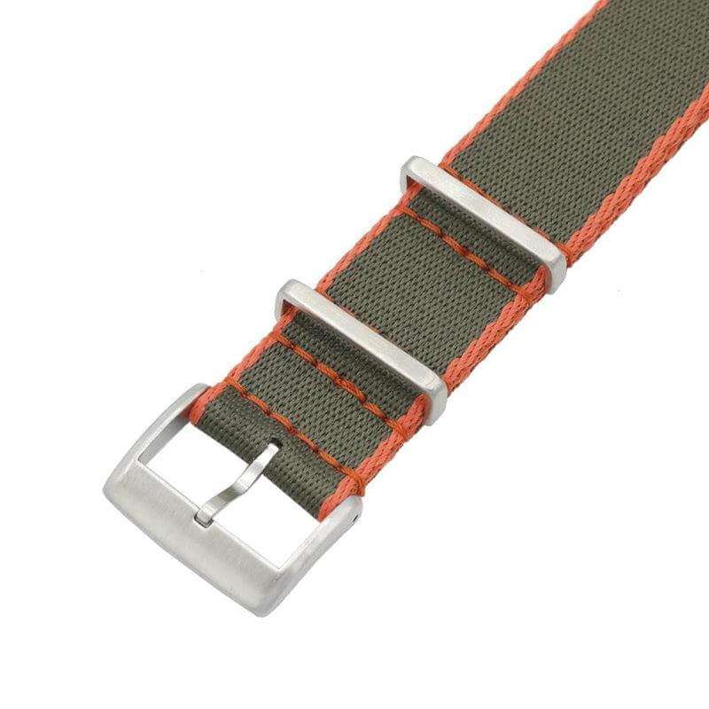 Eco-Friendly Nylon Military Watch Strap - Dark Green Orange Borders - Green