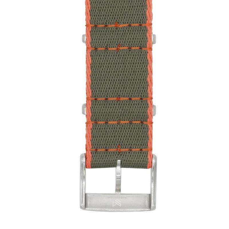 Eco-Friendly Nylon Military Watch Strap - Dark Green Orange Borders - Green