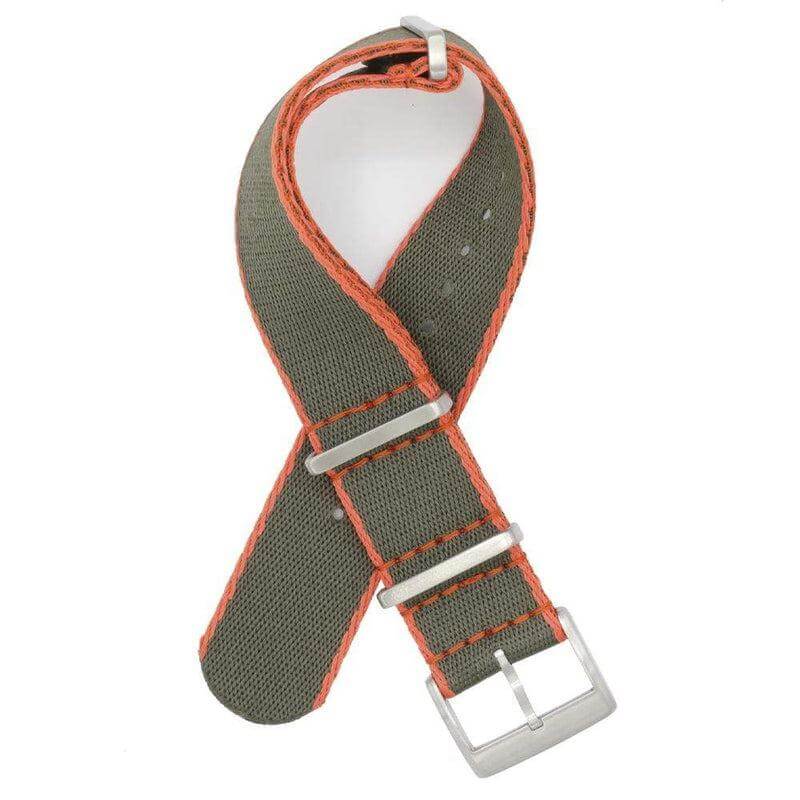 Eco-Friendly Nylon Military Watch Strap - Dark Green Orange Borders - Green