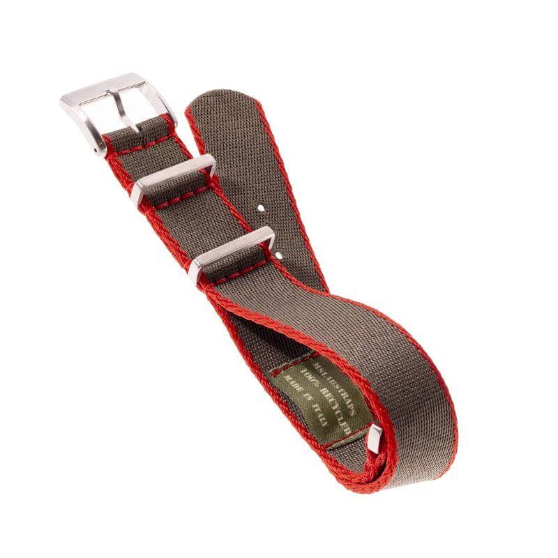 Eco-Friendly Nylon Military Watch Strap - Dark Green Red Borders