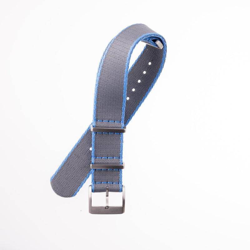 Eco-Friendly Nylon Military Watch Strap - Grey Light Blue Borders