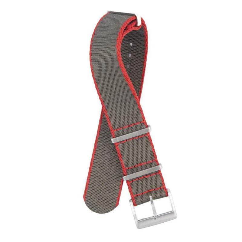 Eco-Friendly Nylon Military Watch Strap - Grey Red Border