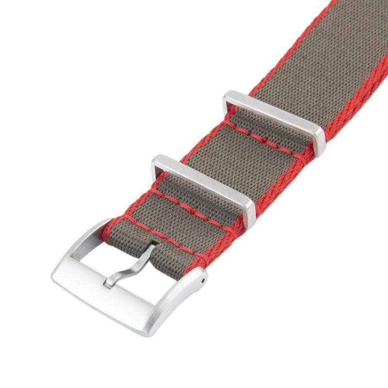 Eco-Friendly Nylon Military Watch Strap - Grey Red Border
