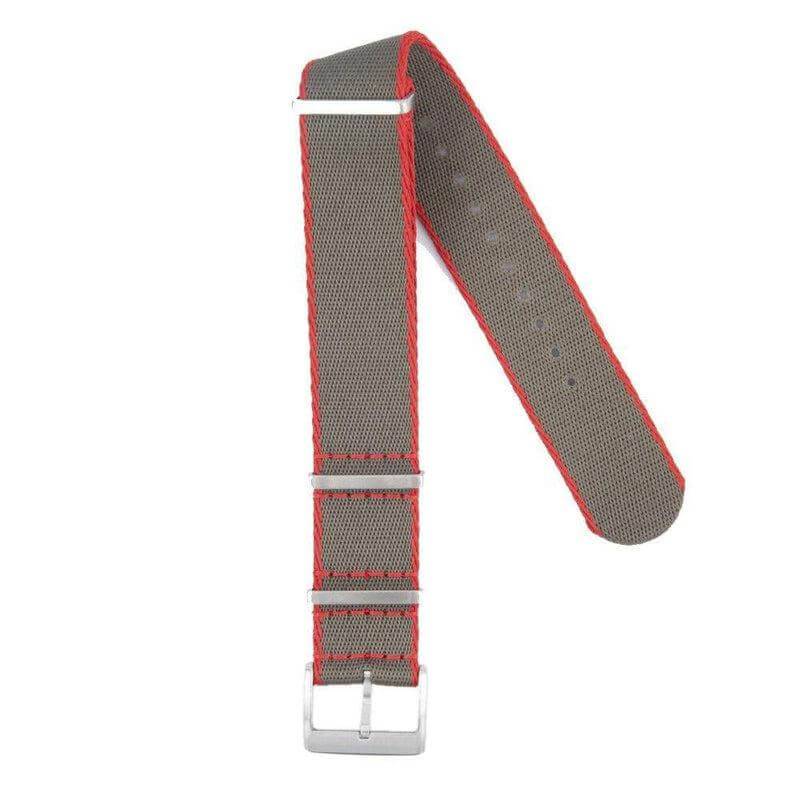 Eco-Friendly Nylon Military Watch Strap - Grey Red Border