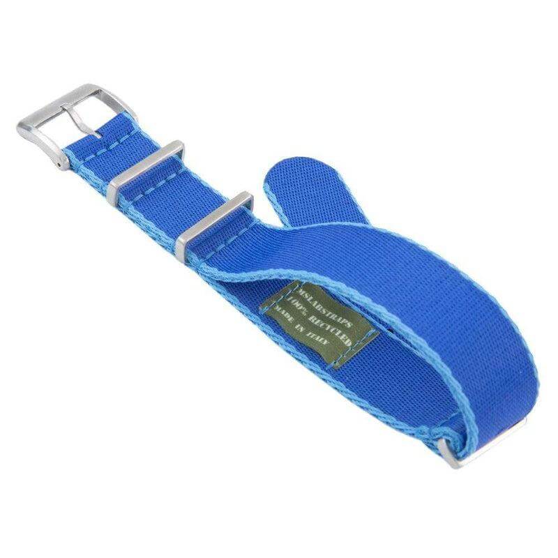 Eco-Friendly Nylon Military Watch Strap - Navy Blue light Blue Borders