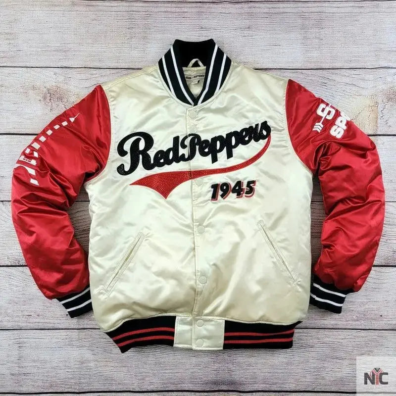 Red Peppers Paris Satin Varsity Jacket