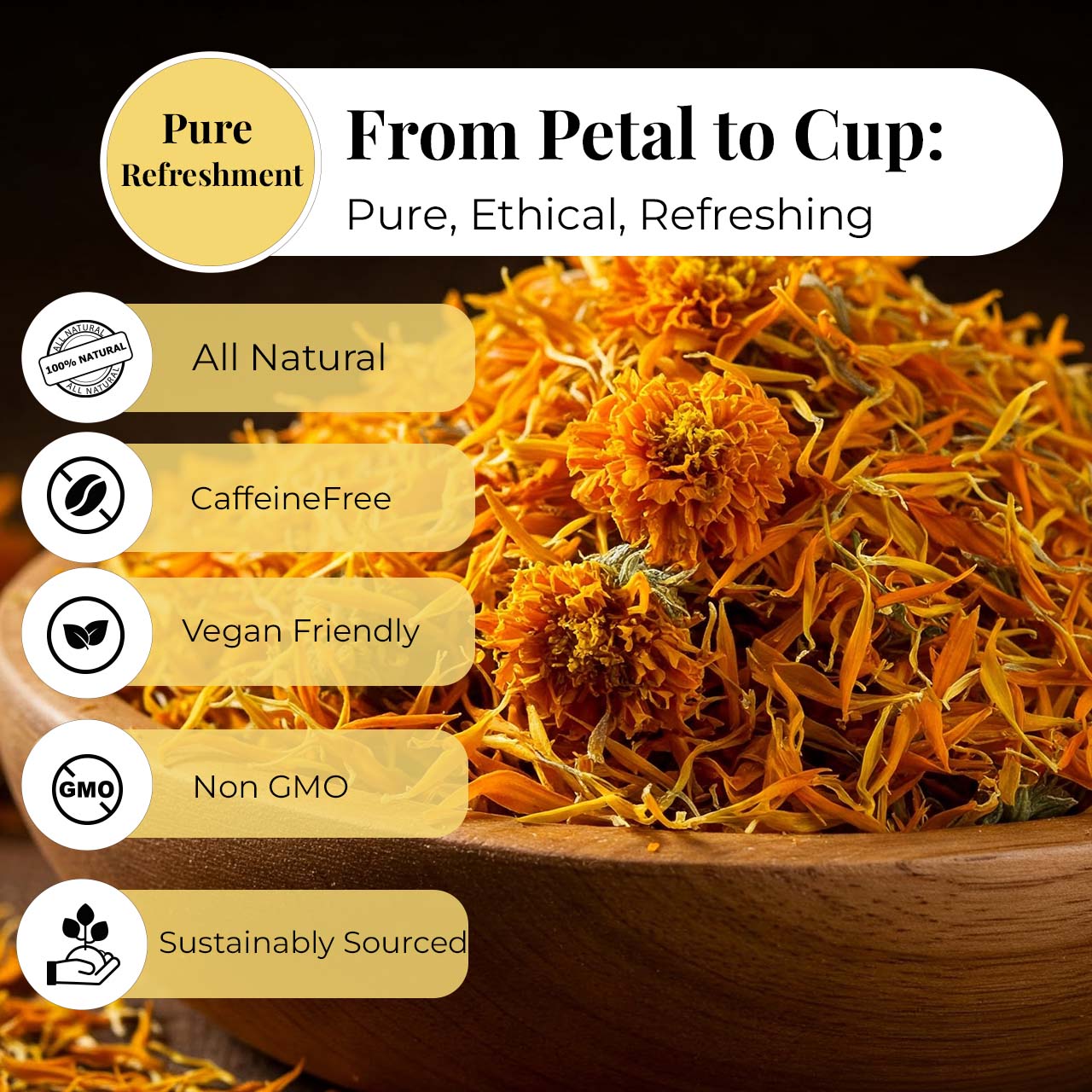 Dried Marigold Calendula flowers, Calendula Tea, 2.6oz I Calendula Officinalis | Caléndula pétalos I Akshit Pétales de Souci Bio | Flor De Calendula