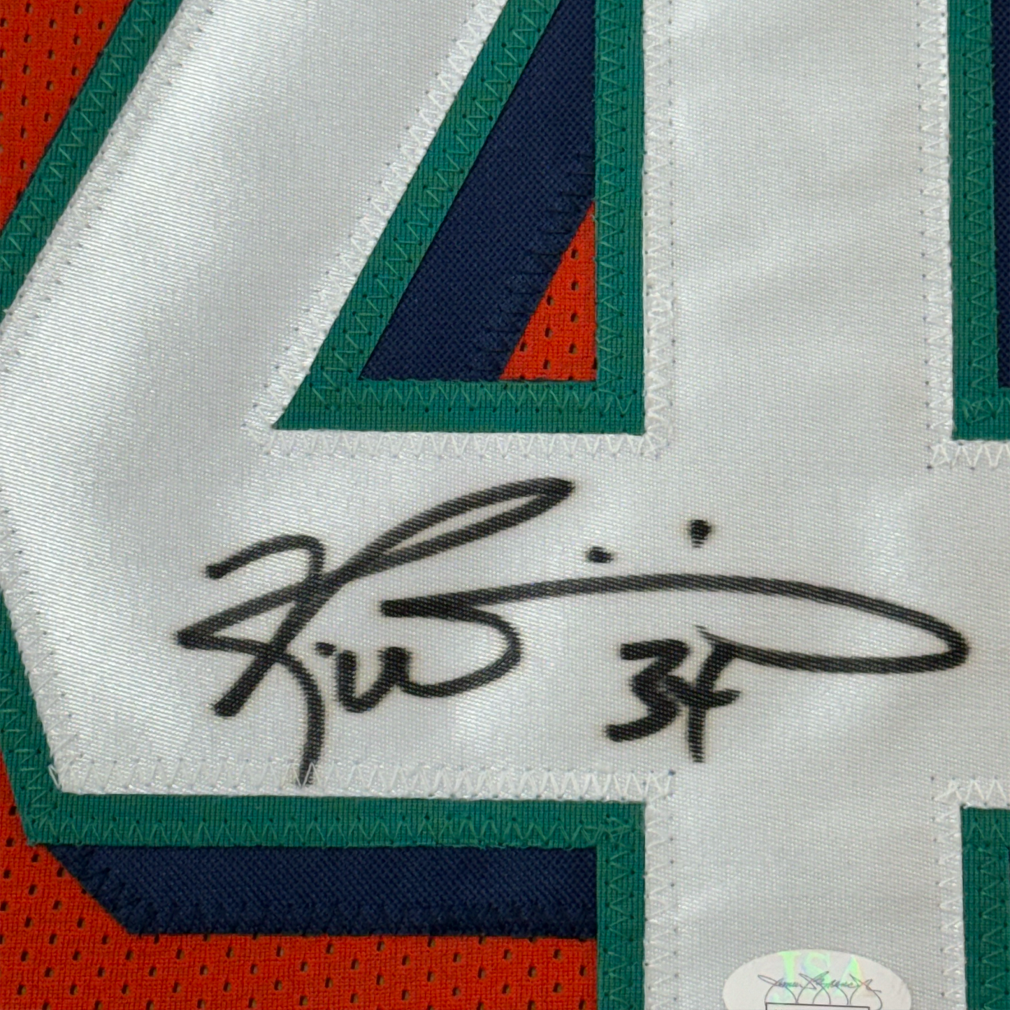 Framed Autographed/Signed Ricky Williams 35x39 Miami Orange Football Jersey JSA COA