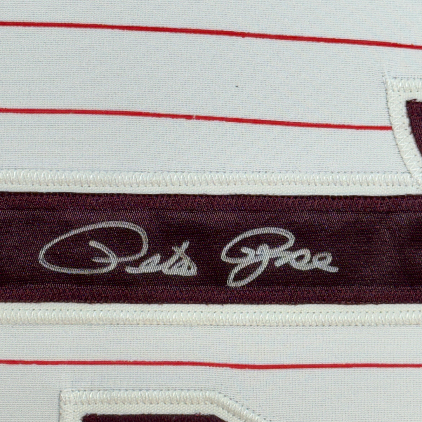 Framed Autographed/Signed Pete Rose Philadelphia 35x39 Pinstripe Baseball Jersey JSA COA