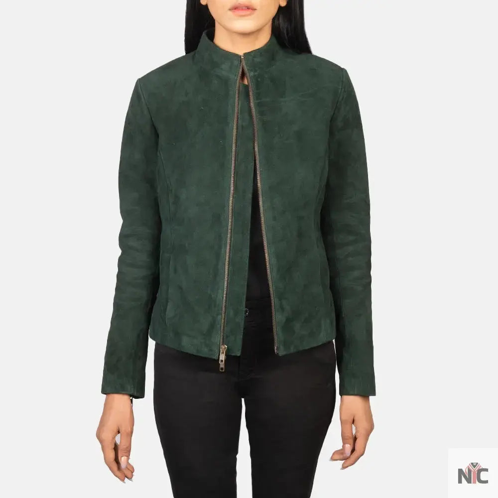Rumella Green Suede Biker Jacket