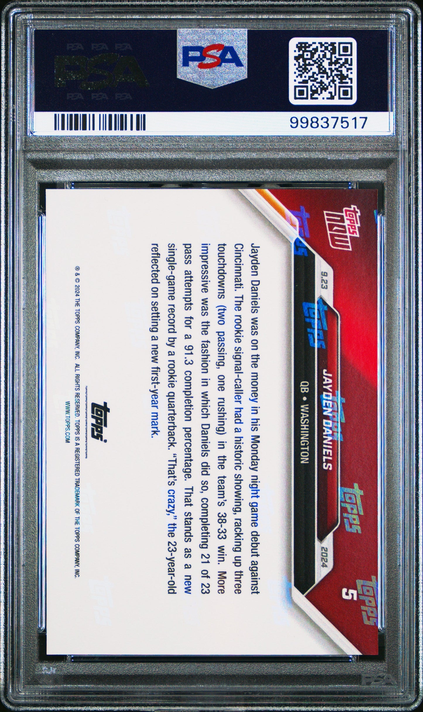 Graded 2024 Topps Now Jayden Daniels #5 Rookie RC Football Card PSA 10 Gem Mint