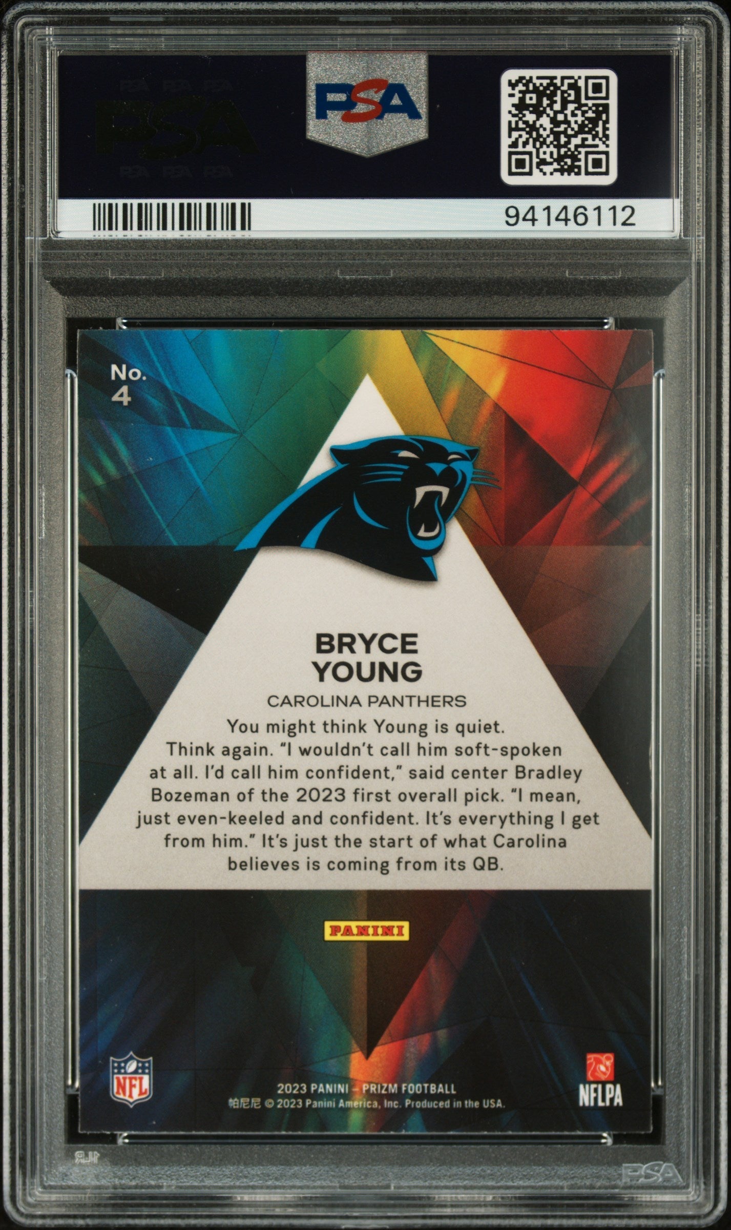 Graded 2023 Panini Prizm Bryce Young #4 Prizmatic Rookie RC Football Card PSA 10 Gem Mint