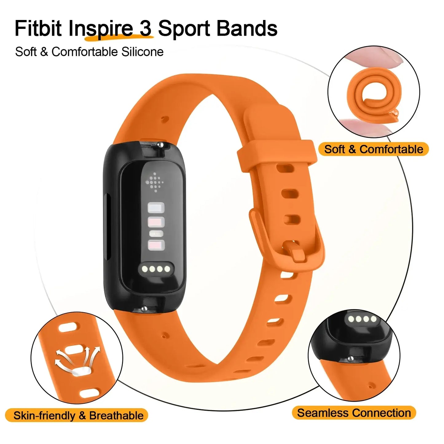 Fitbit Inspire 3 Silicone Band – Soft Waterproof Strap
