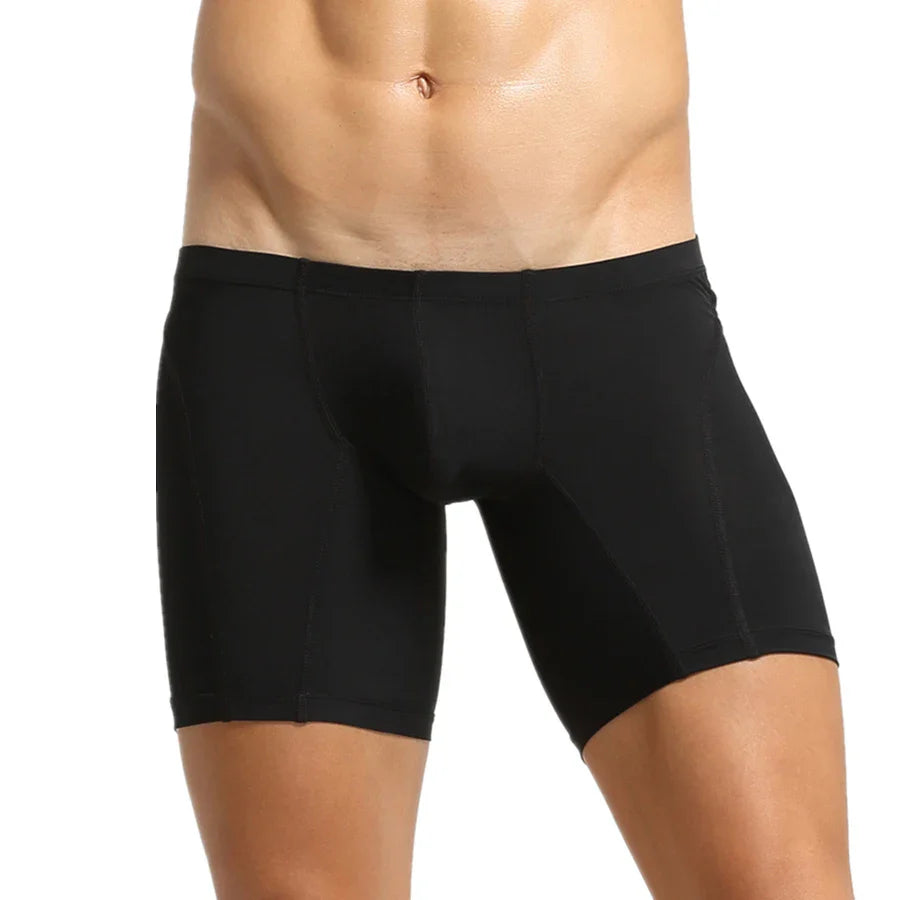 Men’s Long Leg Boxer Shorts – Stretch Ice Silk Athletic Underwear