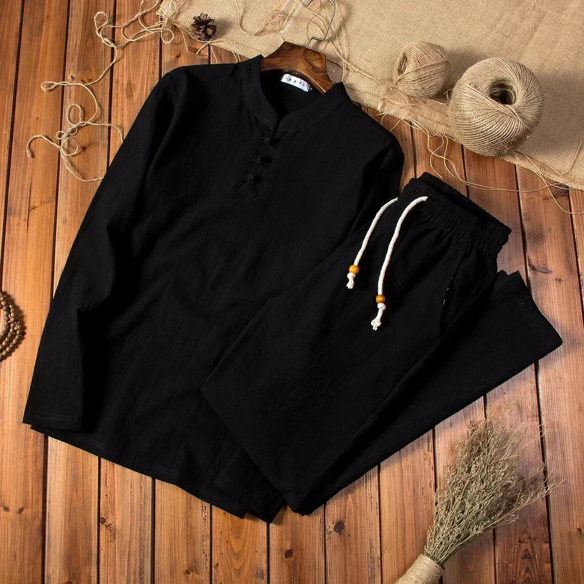 Cotton Linen Men's Long-sleeved Shirt & Pants