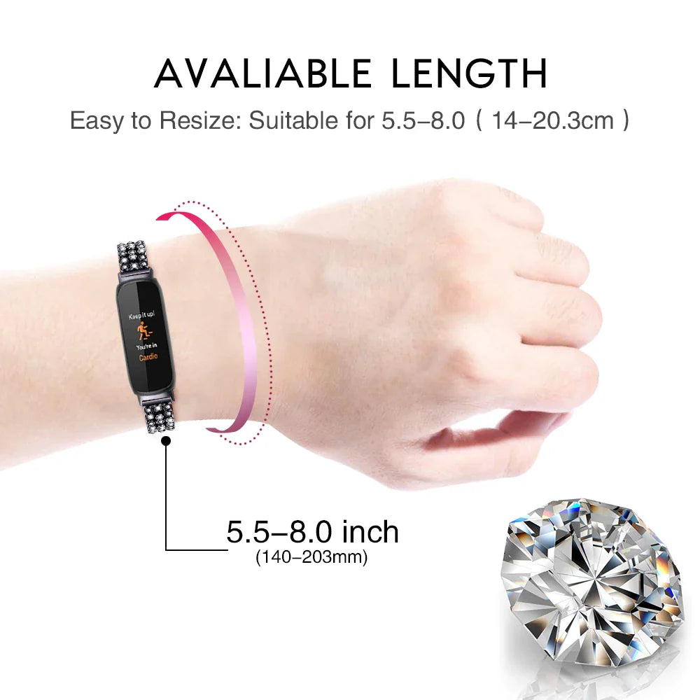 Fitbit Inspire 3 Metal Strap - Elegant Bling Design Bracelet