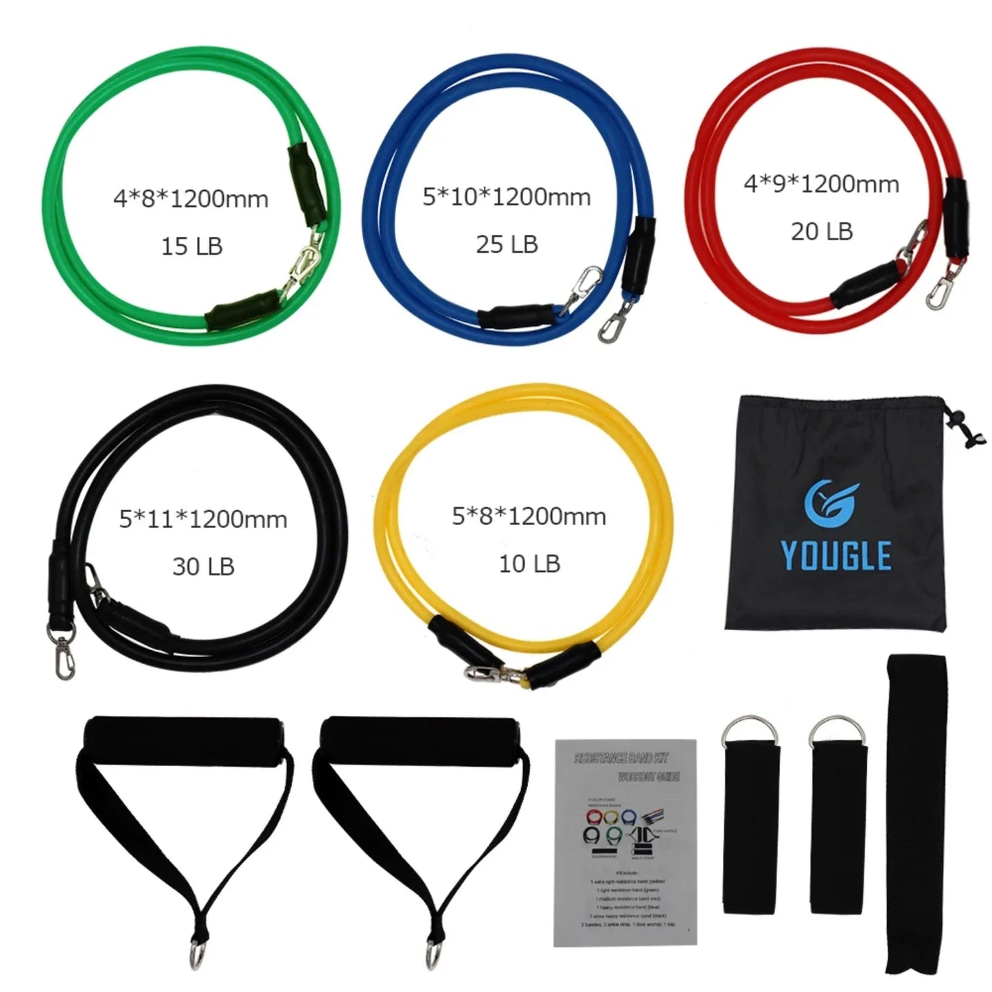 11 Piece Resistance Band Set - Tube Bands Door Anchor Handles