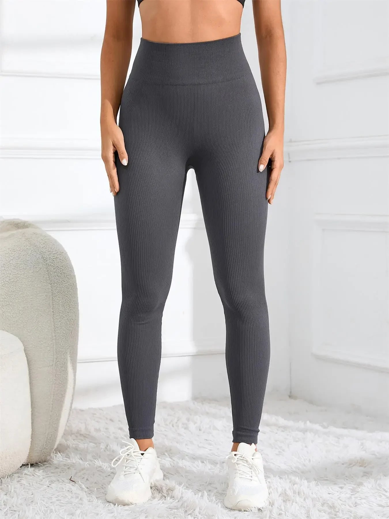 Seamless Ribbed High Waist Yoga Leggings - Gym & Athleisure